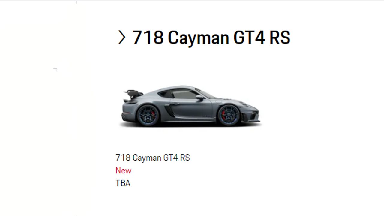 Porsche 718 Cayman GT4 RS Price TBA