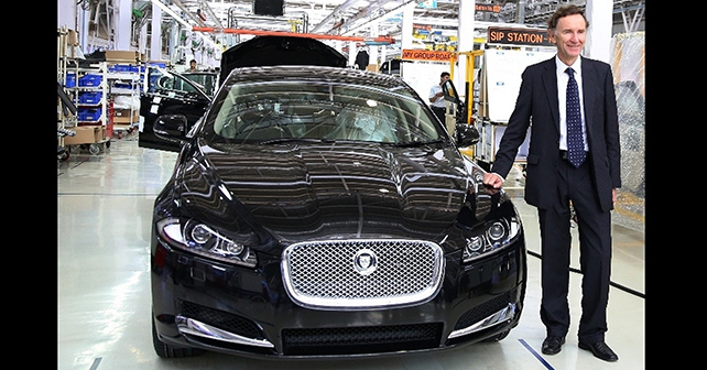 UK Minister For Trade Investment Lord Green Next To Jaguar XF At JLR Local Manufacturing Plant In Pune E1379752576300