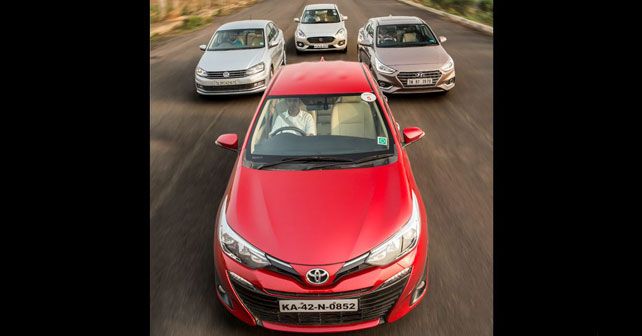 Toyota Yaris vs Hyundai Verna vs Volkswagen Vento + Maruti Suzuki Dzire - Photos