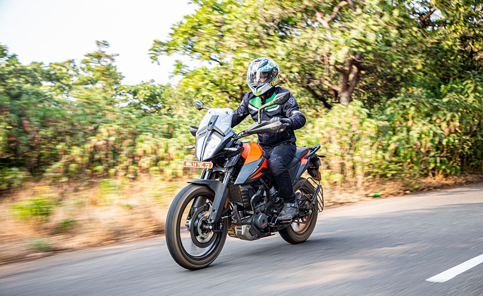 ktm 390 adventure review in action front three quarter 