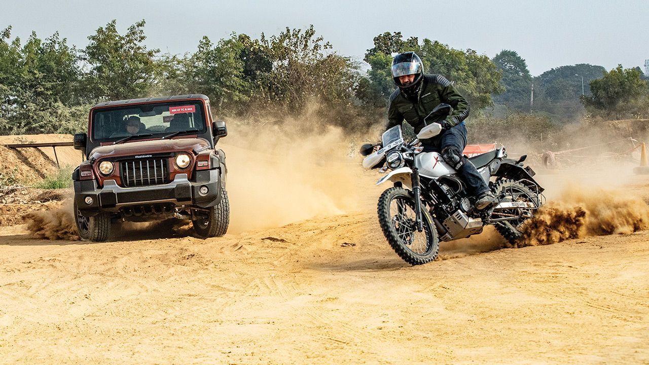 Mahindra Thar Petrol AT vs Hero Xpulse 200 – Photos