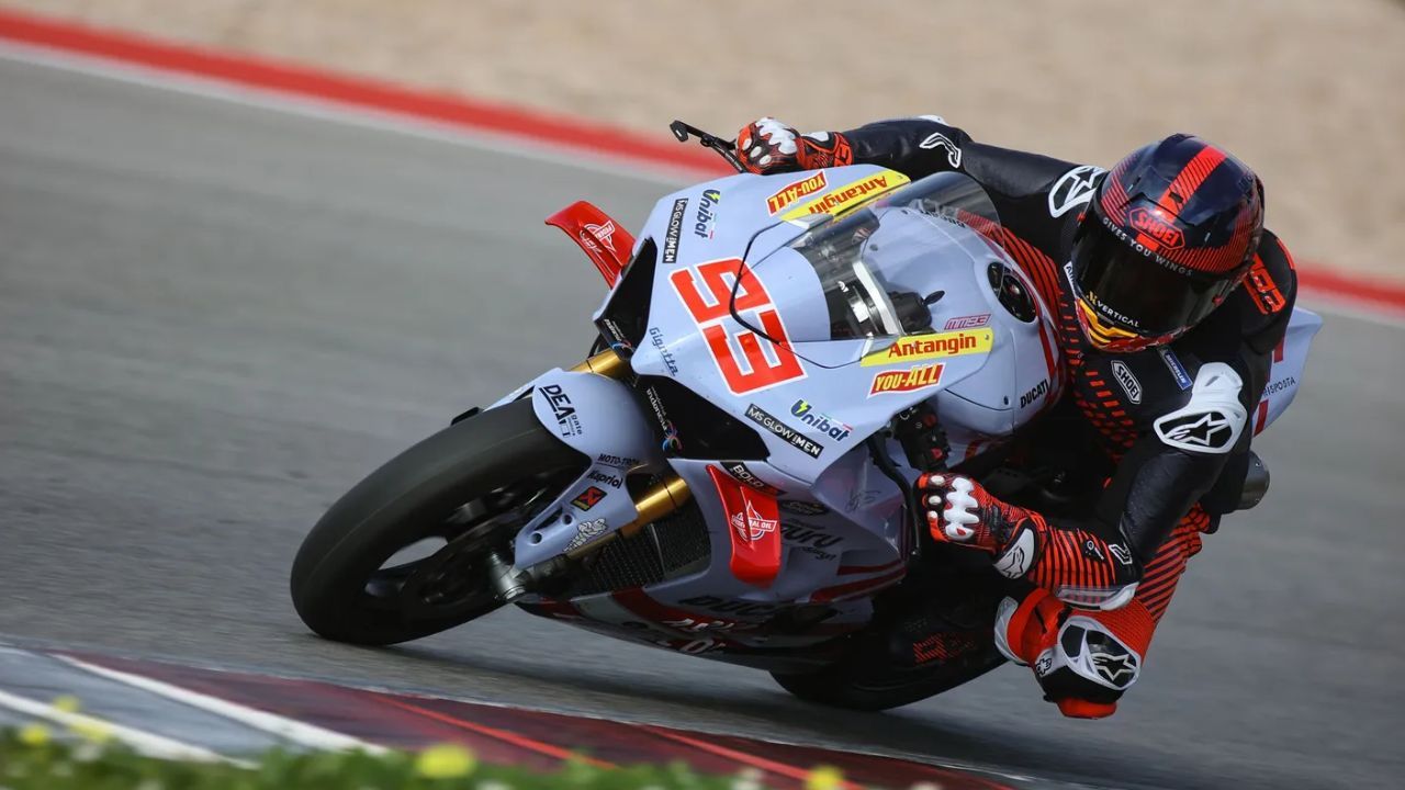 Marc Marquez Rides Ducati Panigale V4 S in Portimao Sporting Gresini Livery Ahead of 2024 MotoGP Season