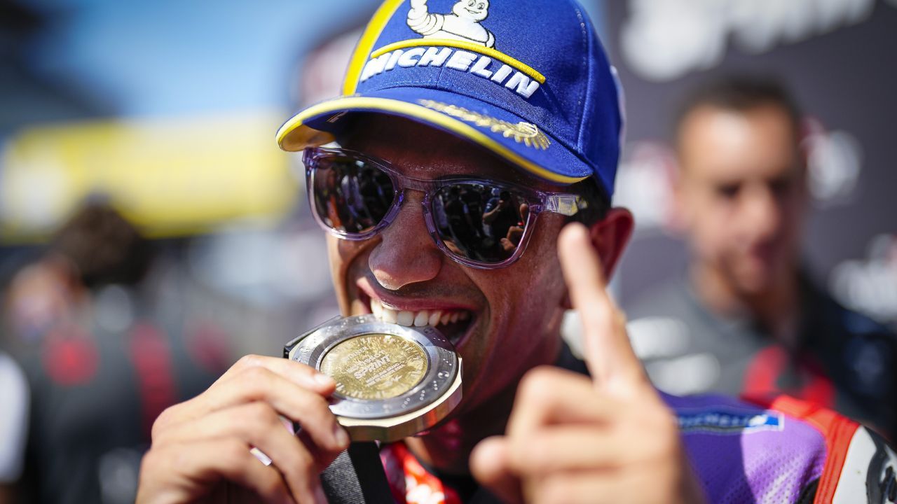 MotoGP Martin celebrates after winning Le Mans Sprint Race