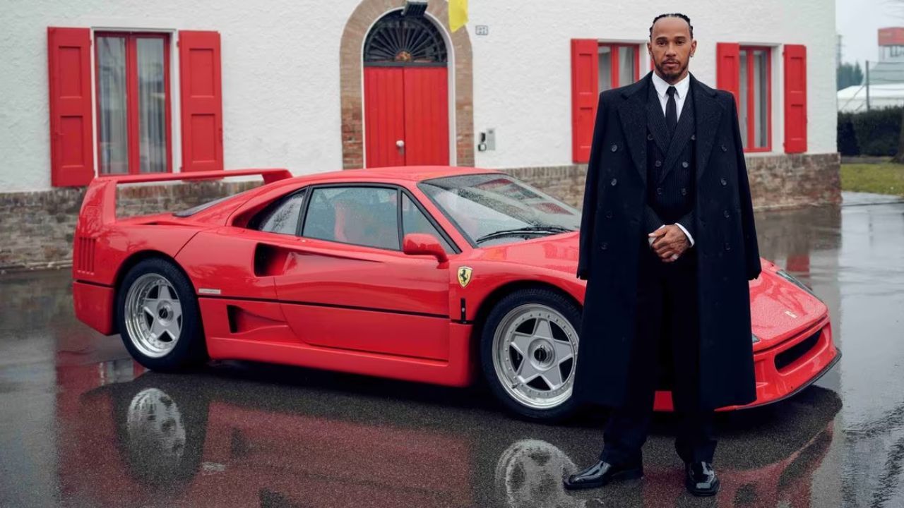 F1 Lewis Hamilton's photoshoot featuring the iconic Ferrari F40